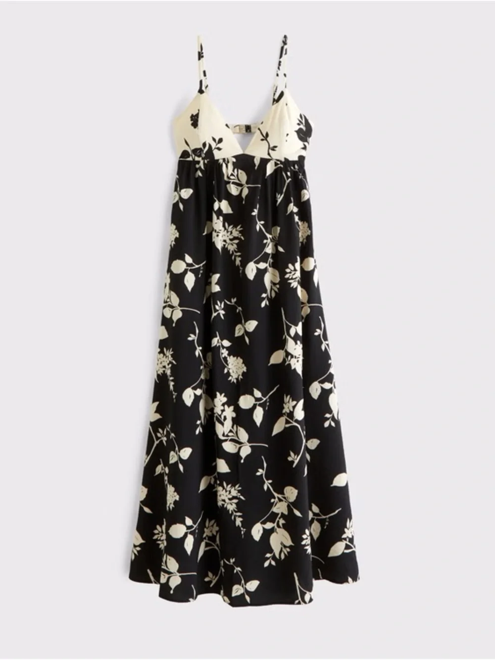 Abercrombie & Fitch Black and Cream Floral Spaghetti Strap Maxi Dress